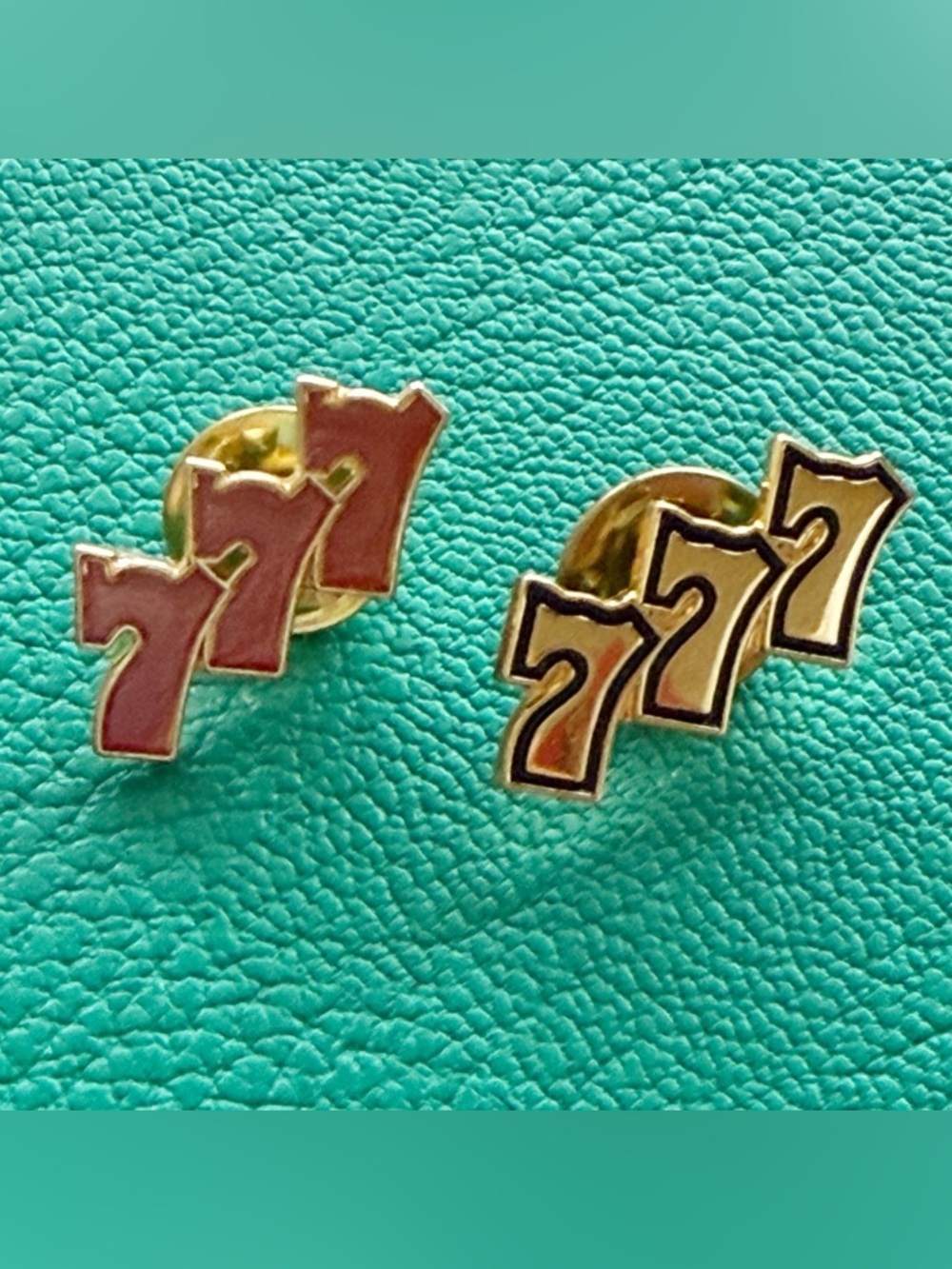 Triple 7's 777 Lucky Casino Lapel / Hat Pin Tie Tack Gold & Black Red Enamel